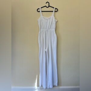 White Crochet Yoke Wide-Leg Jumpsuit